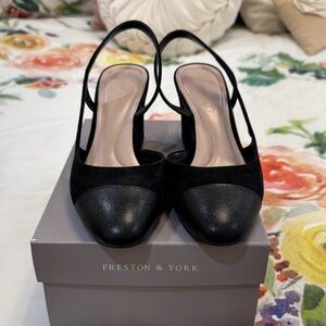 Preston & York Black Two-Tone Slingback Cap-Toe Mules